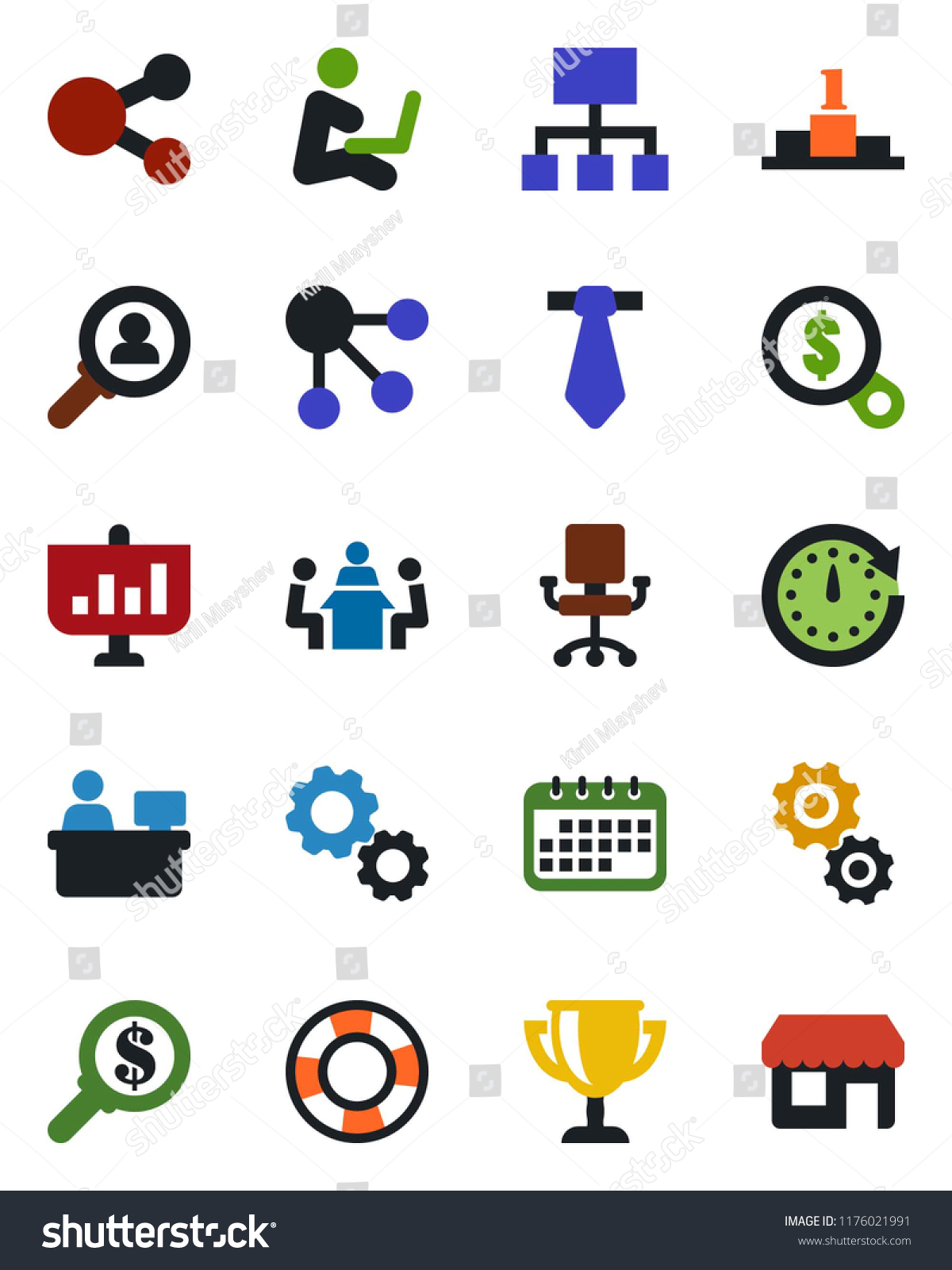 Color and black flat icon set - manager place vector meeting consumer ...