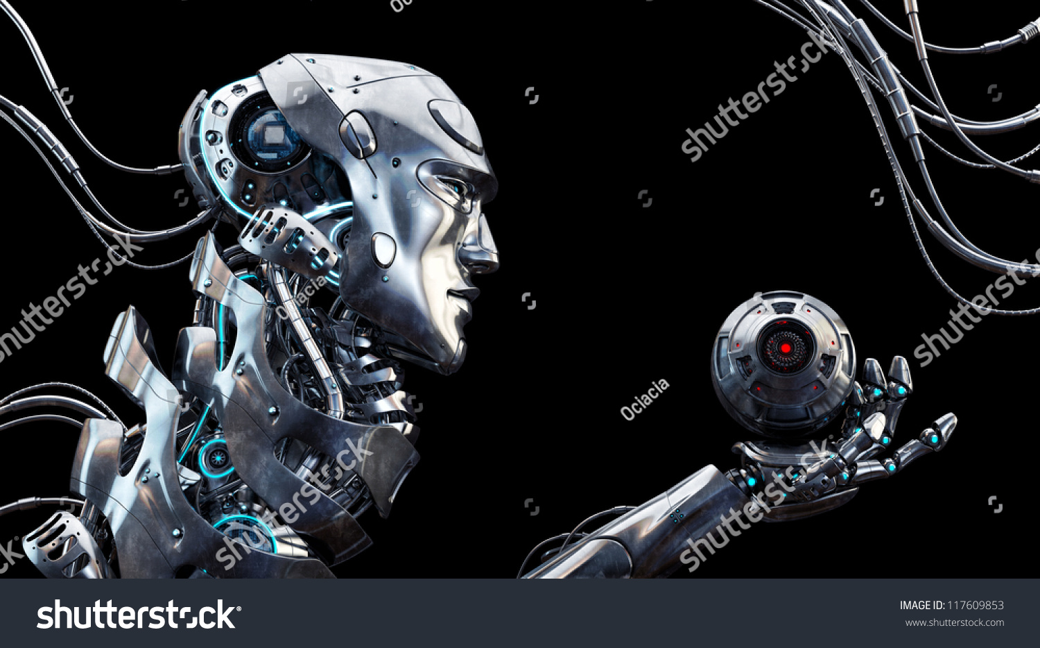 Very detailed 3d robotic man / Stylish robot in profile with cam