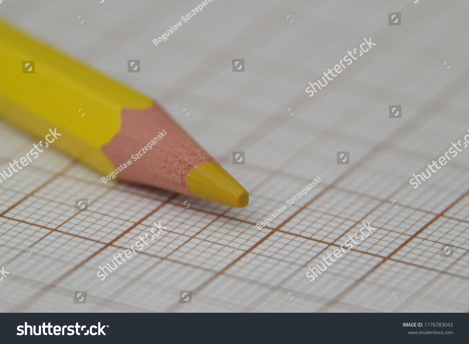 colour pencil laying on paper with millimeter scale
