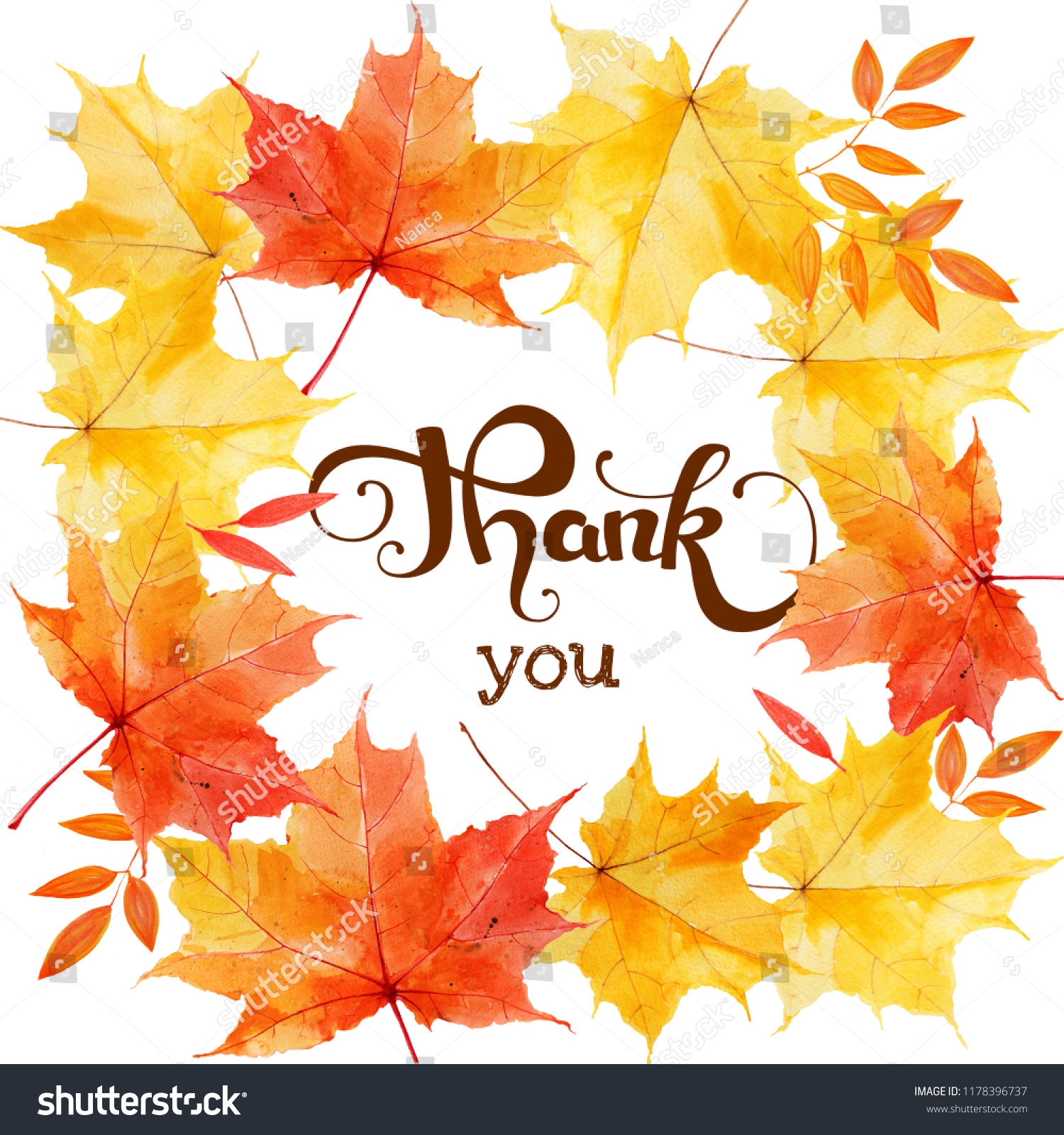 Watercolor autumnal maple leaves frame illustration