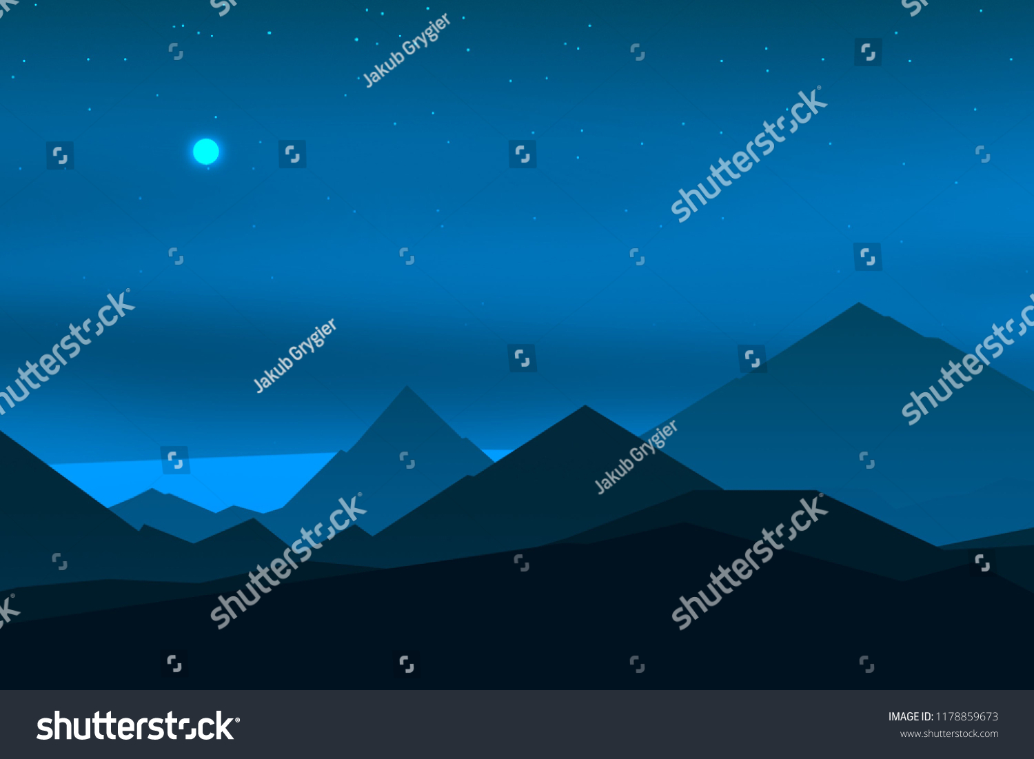 2d illustration. Mountains at night. Digital art._站酷海洛_正版图片_视频_字体_音乐素材 ...