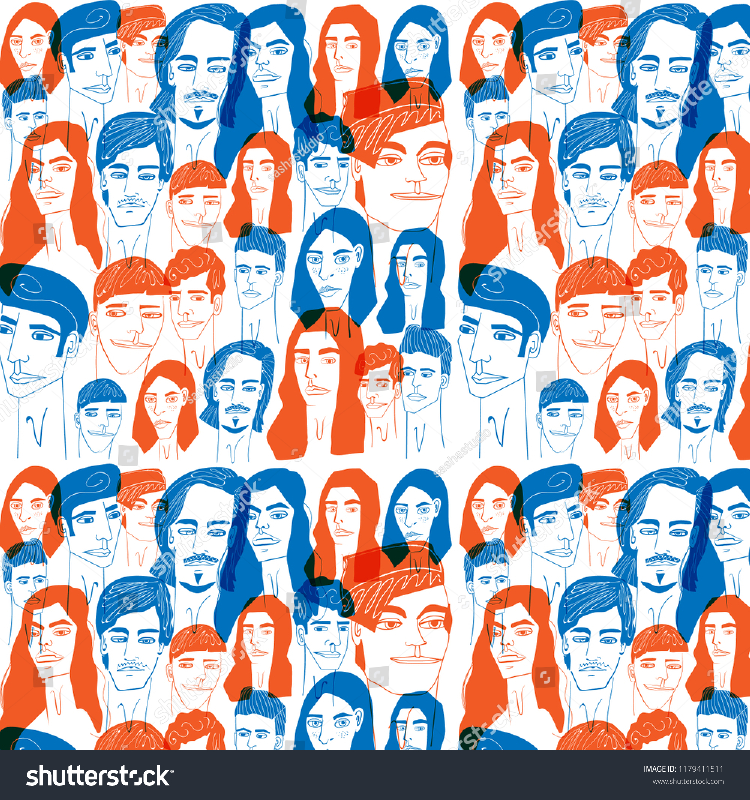 Pattern - People of the world- Blue and orange. 