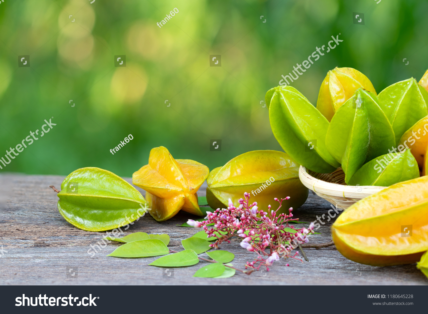 Star apple fruit Organic Fresh Star fruit or Carambola (Averrhoa carambola) on wooden table concept for herbal plant