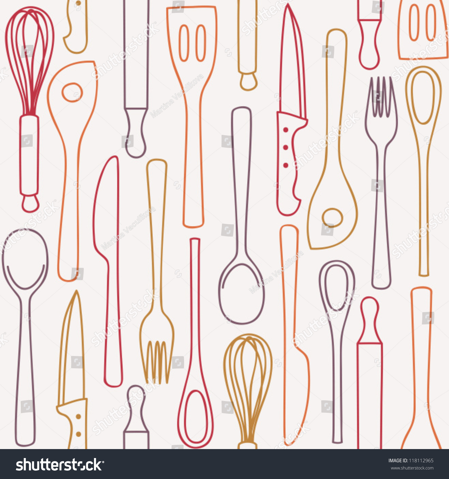 Kitchen and cooking utensils and cutlery - seamless pattern