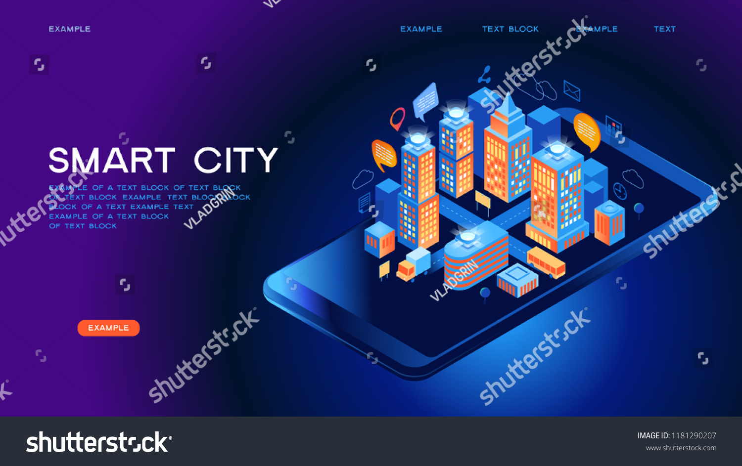 Smart city or intelligent building isometric vector concept. Smart home control concept. Concept home with technology system. 3d isometric vector illustration.