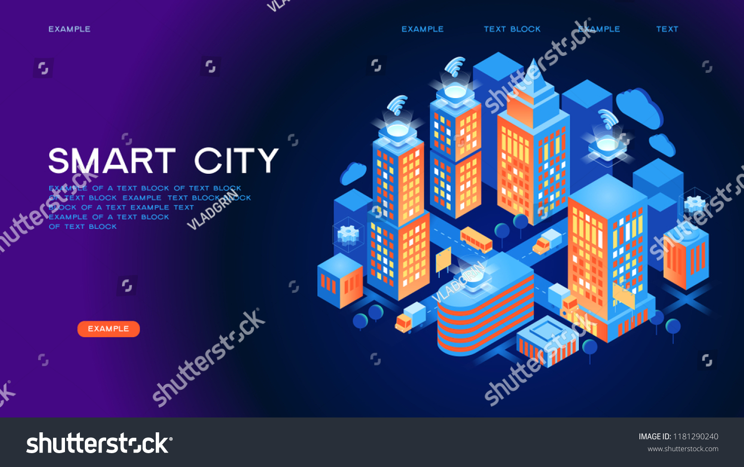 Smart city or intelligent building isometric vector concept. Smart home control concept. Concept home with technology system. 3d isometric vector illustration.