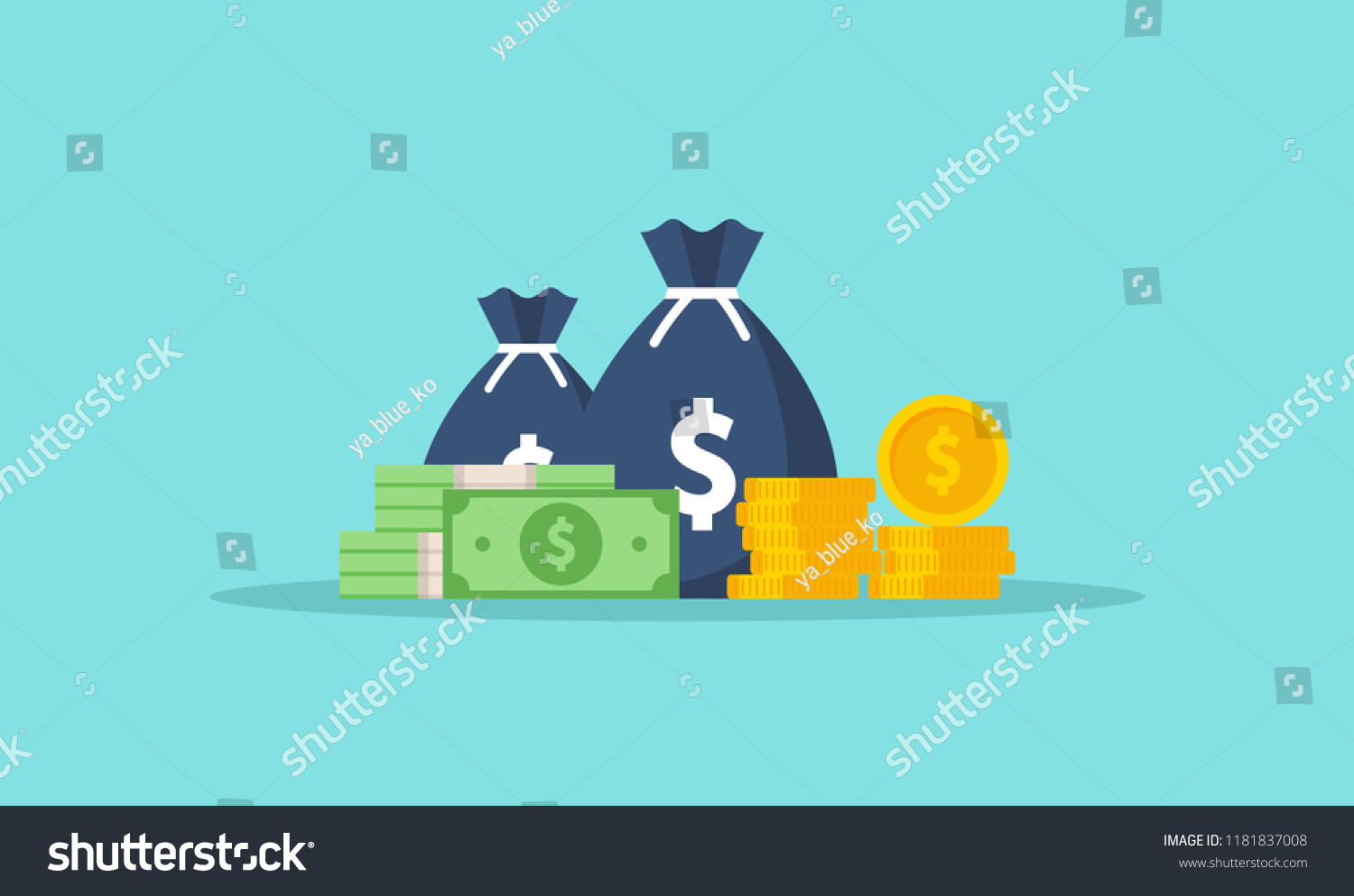 Money. Coins and banknotes. Cash money. Flat style Vector illustration