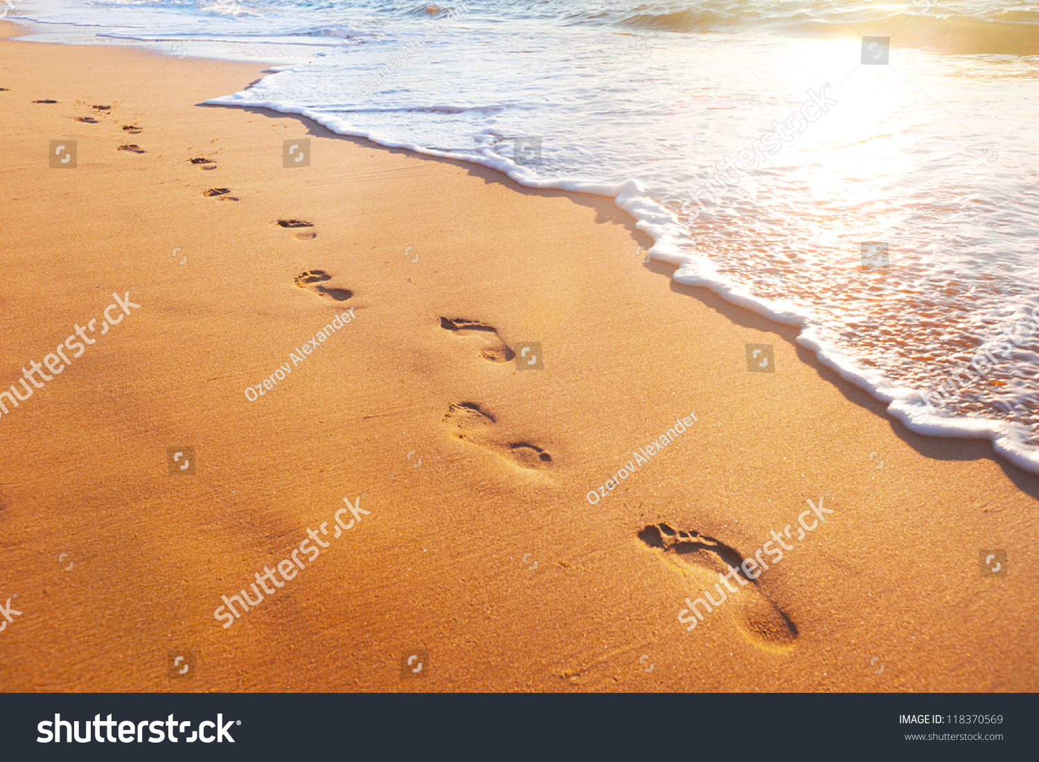 beach  wave and footsteps