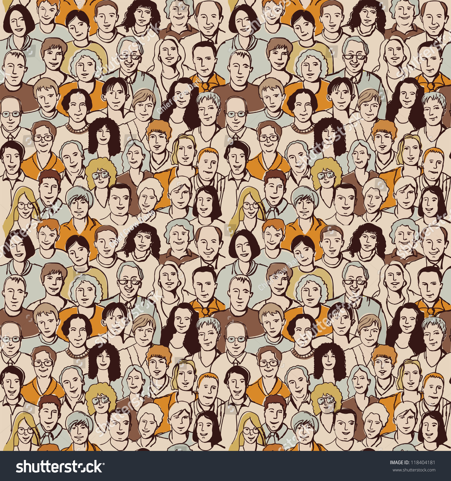 Seamless pattern big group unrecognizable people Color vector illustration with big crowd of people. Seamless pattern allow to make this group more and more.