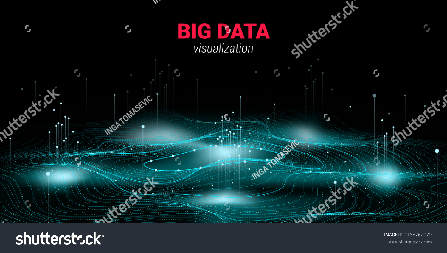 Abstract Big Data Visualization. Wave Glow Circle with Motion of Dots. 3d Futuristic Background for Science Slide or Visual Information. Cosmic Light. Technology Concept of Big Data Visualization.
