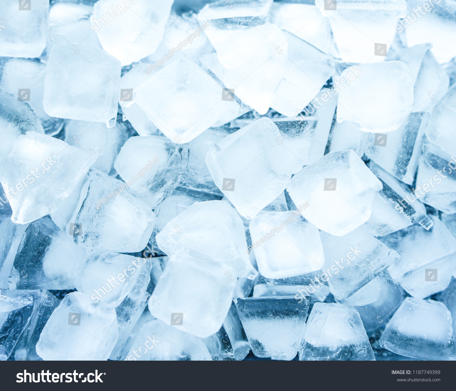 Blue water cold clear ice background. White cube cool freeze fresh light.