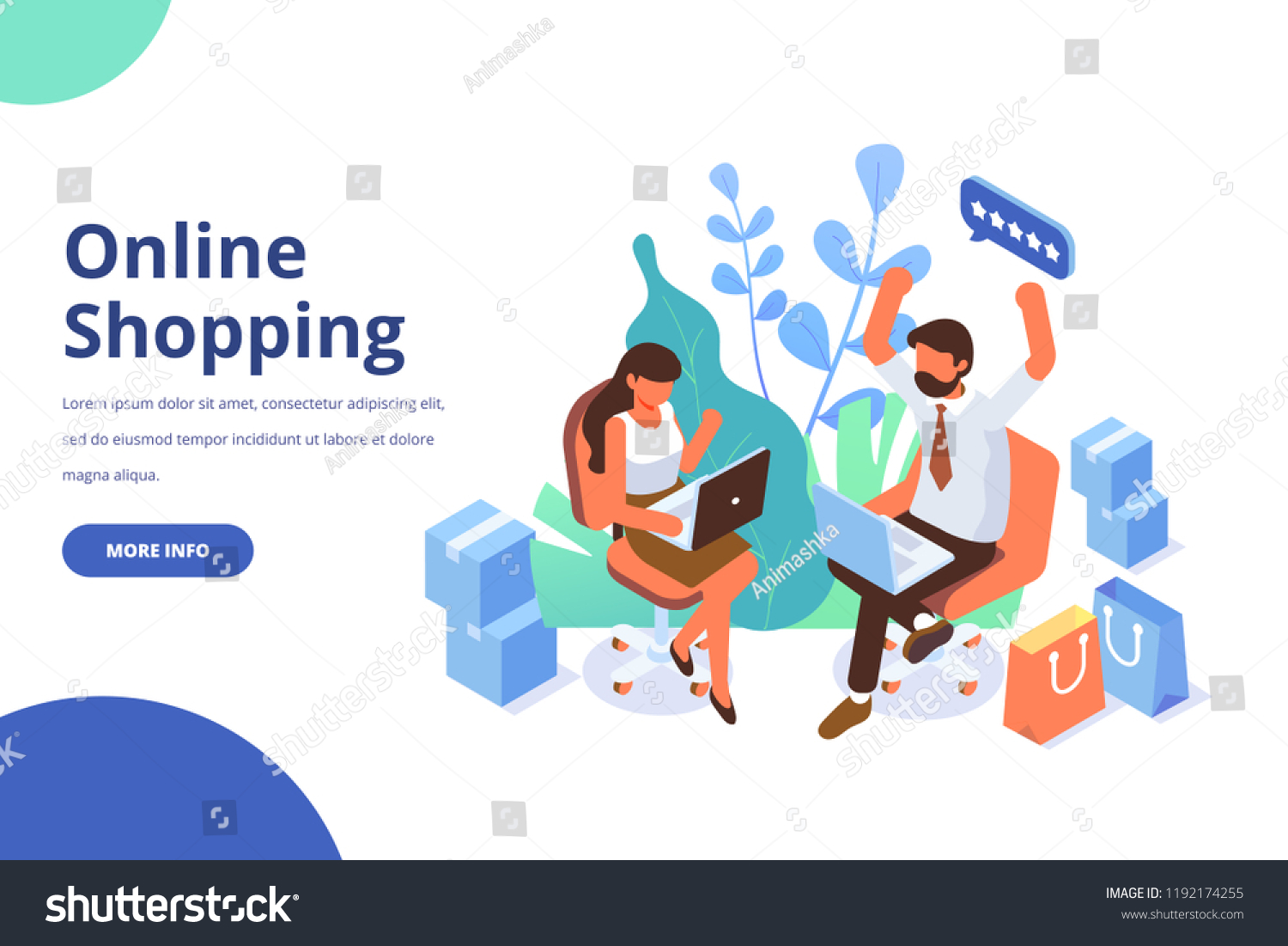 Online shopping isometric concept. People making online shopping. Isometric Man and woman with laptop. Flat  vector design isolated on white background.