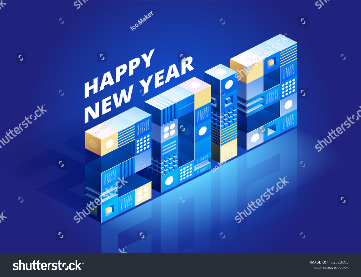 2019 Happy New Year Background for your Seasonal Flyers and Greetings Card or Christmas themed invitations. Isometic vector illustration