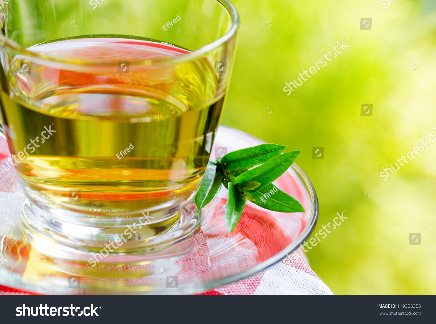 Cup of tea on nature background.