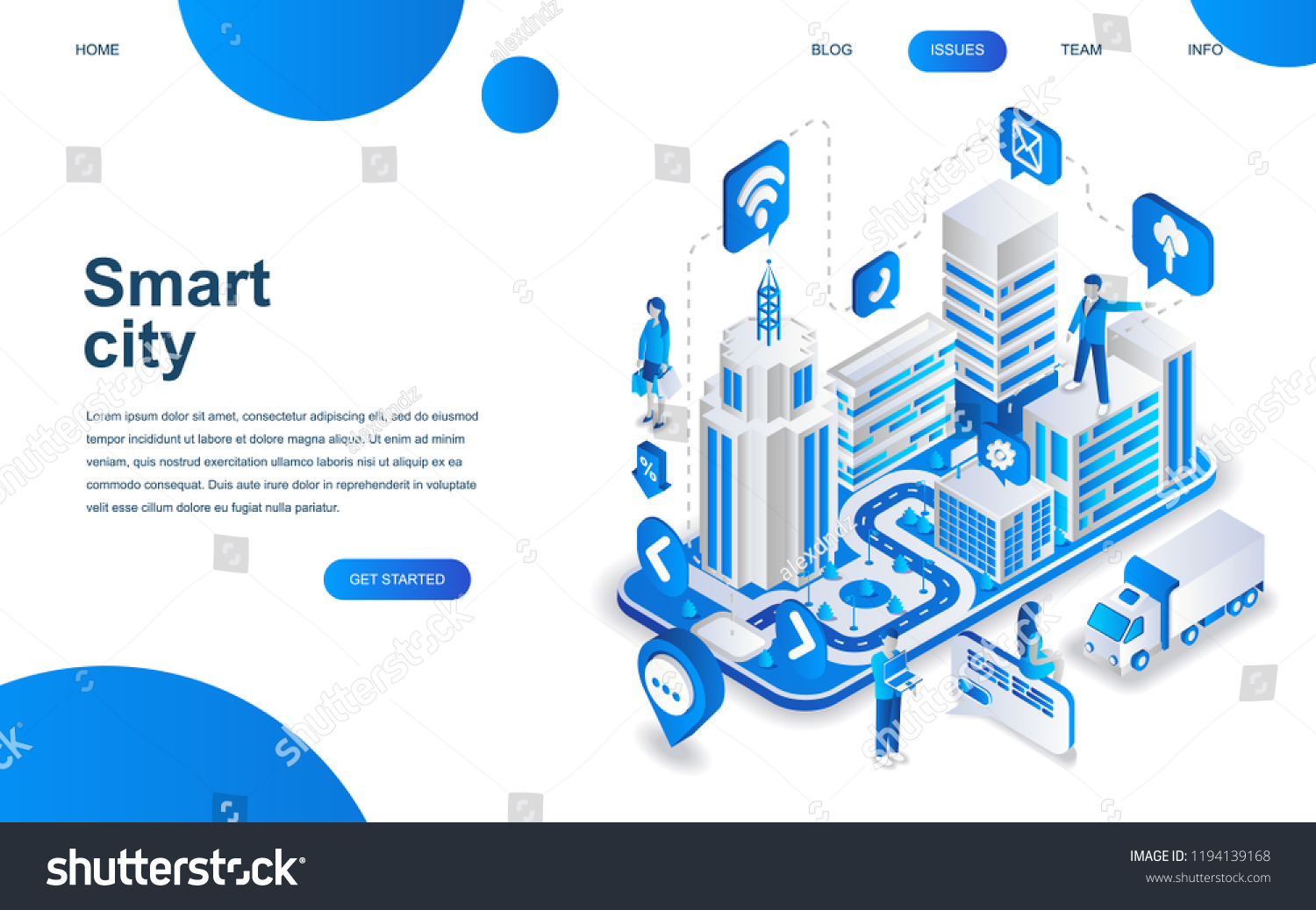 Modern isometric design concept of Smart City for website and mobile website development. Isometric landing page template. Business center with skyscrapers. Vector illustration.
