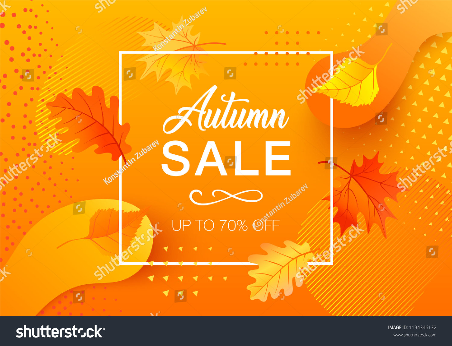 Autumn sale design with colorful gradient shapes and leaves. Fashionable illustration for a template on the website or leaflets. Futuristic poster with discounts