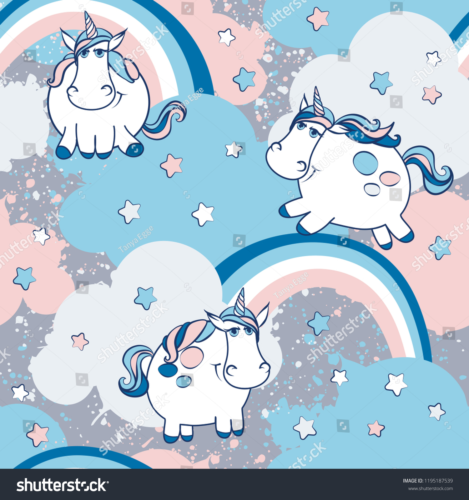 Vector unicorn pattern for kids. Colorful seamless unicorn stars clouds ...
