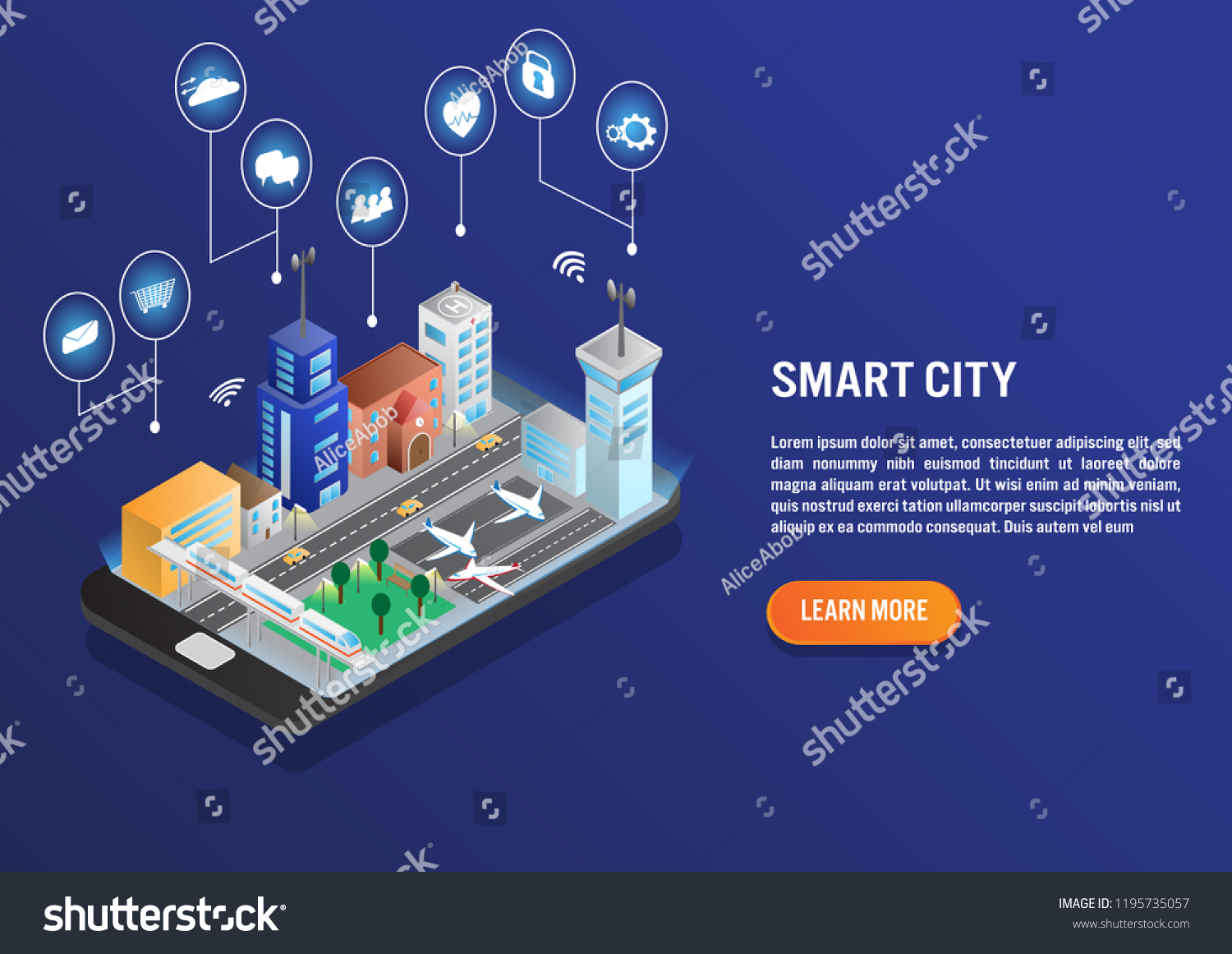 Smart city technology with smart service in isometric vector design