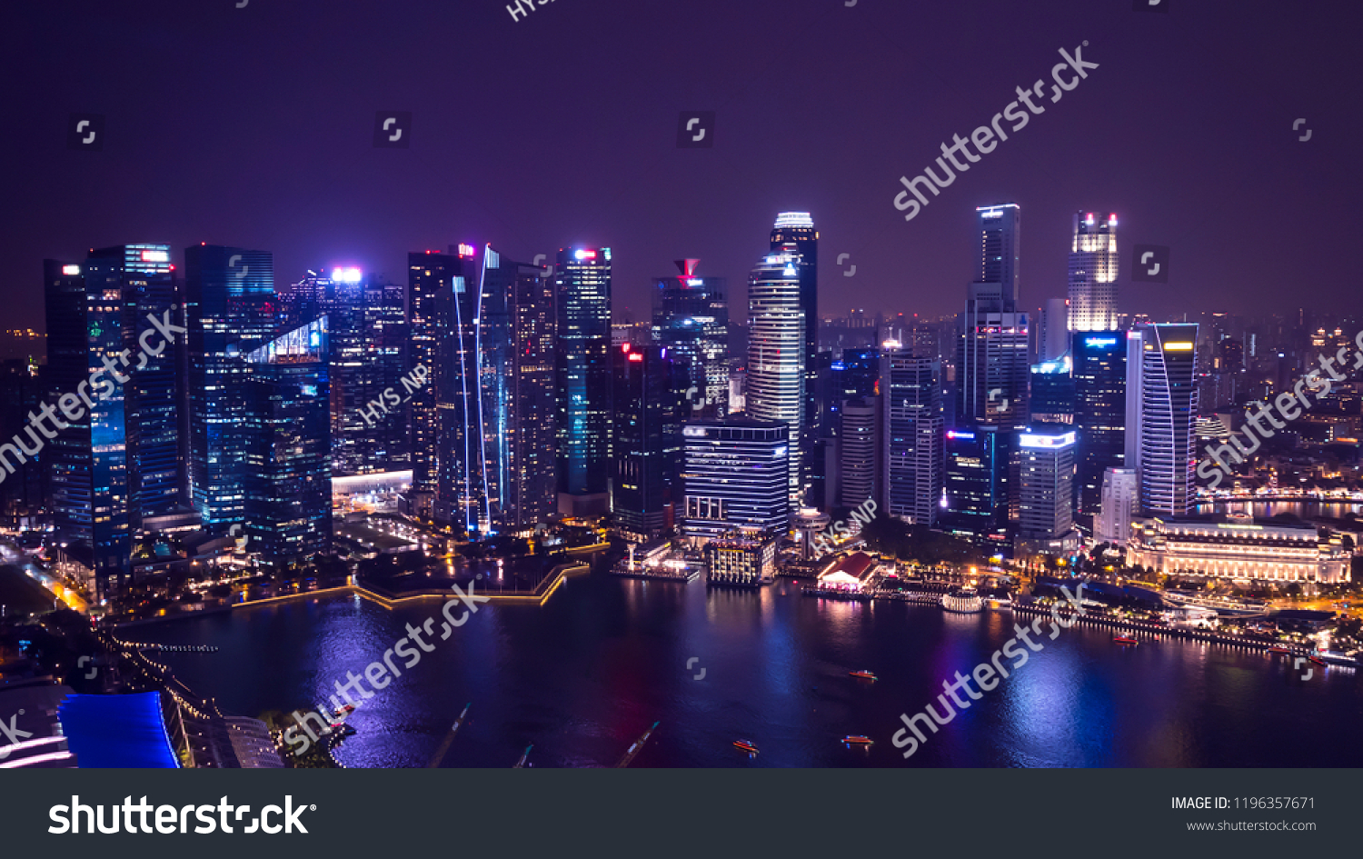 Cityscape night light view of Singapore skyline at twilight time