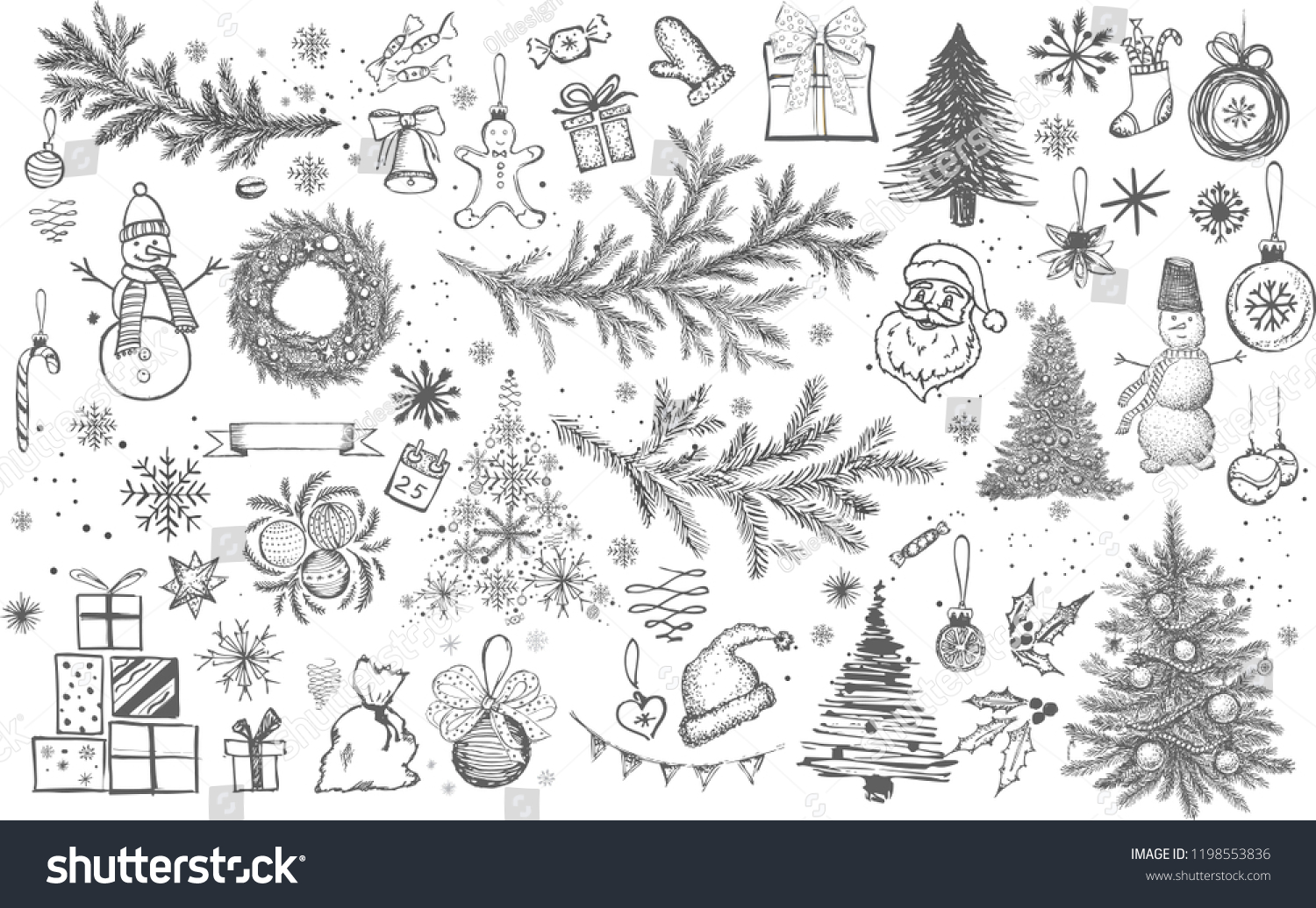 Christmas pattern in sketch style. Hand drawn.