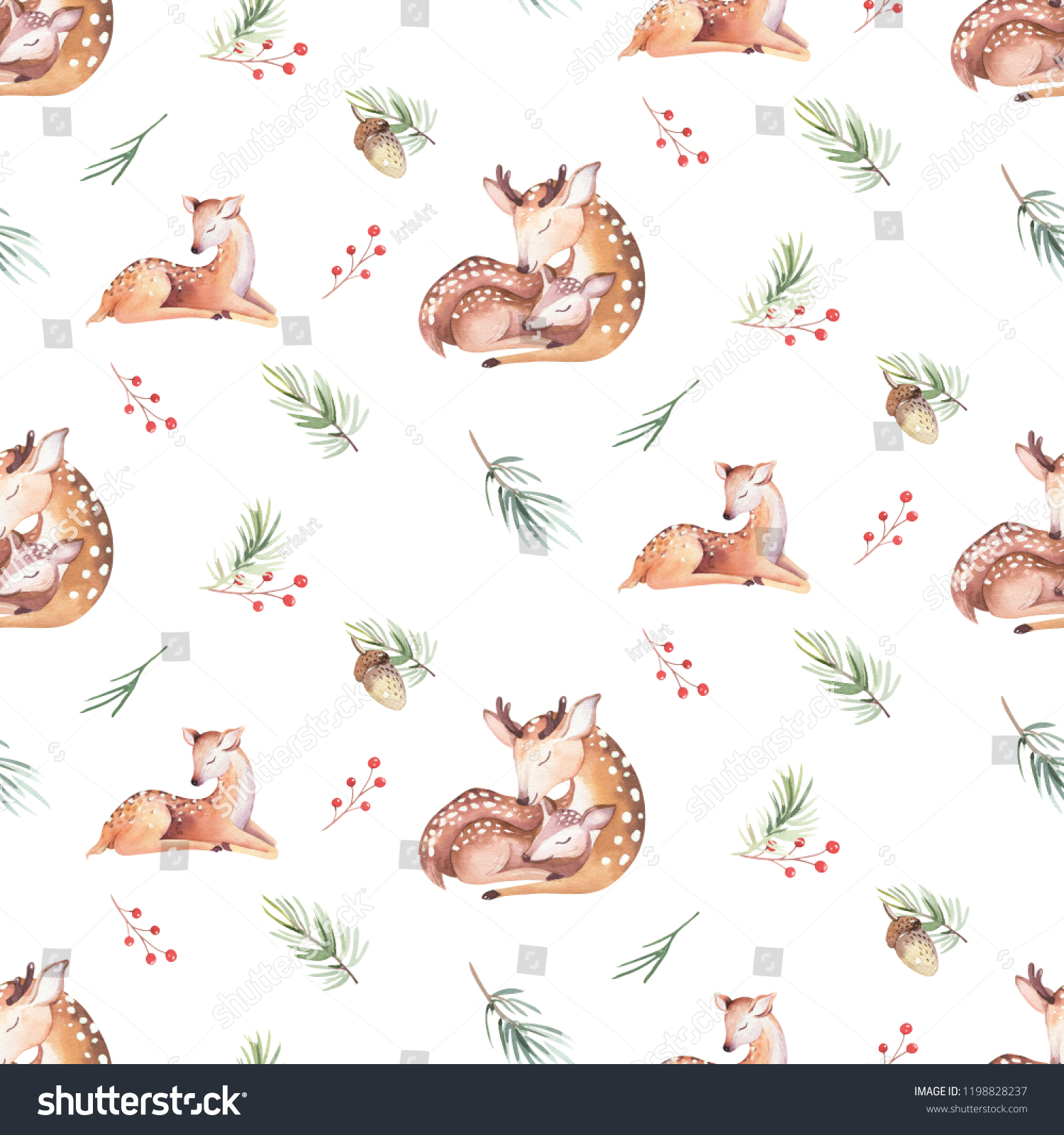 Cute watercolor baby deer animal seamless pattern nursery isolated illustration for children clothing patterns. Watercolor Hand drawn boho image Perfect for phone cases design nursery