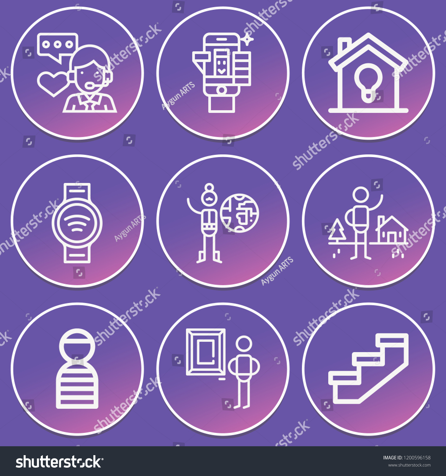 Visitor  selfie  support  prisioner  trip  shelter  smartwatch  stairs icon set suitable for info graphics  websites and print media and interfaces