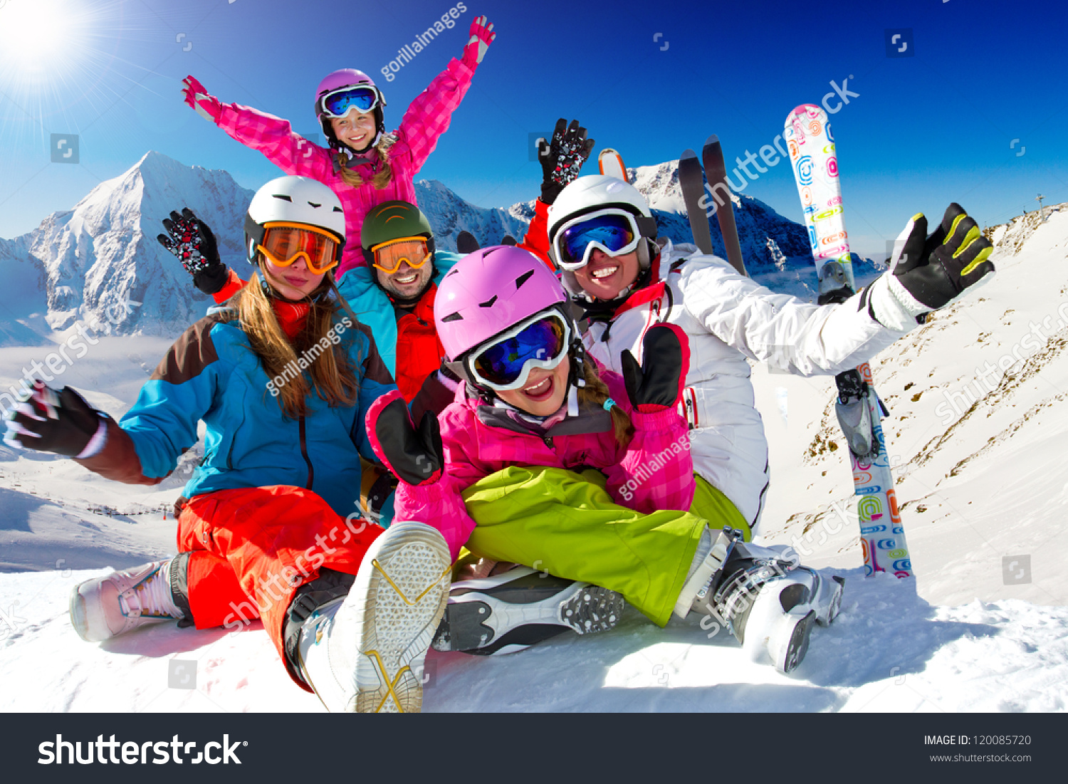 Skiing  winter  snow  sun and fun - family enjoying winter vacations