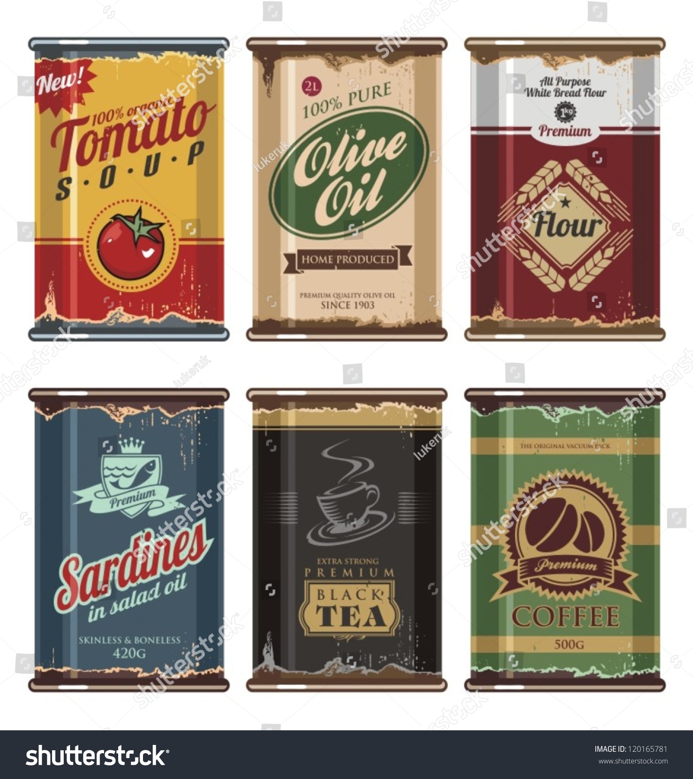 Retro and vintage food cans vector collection.