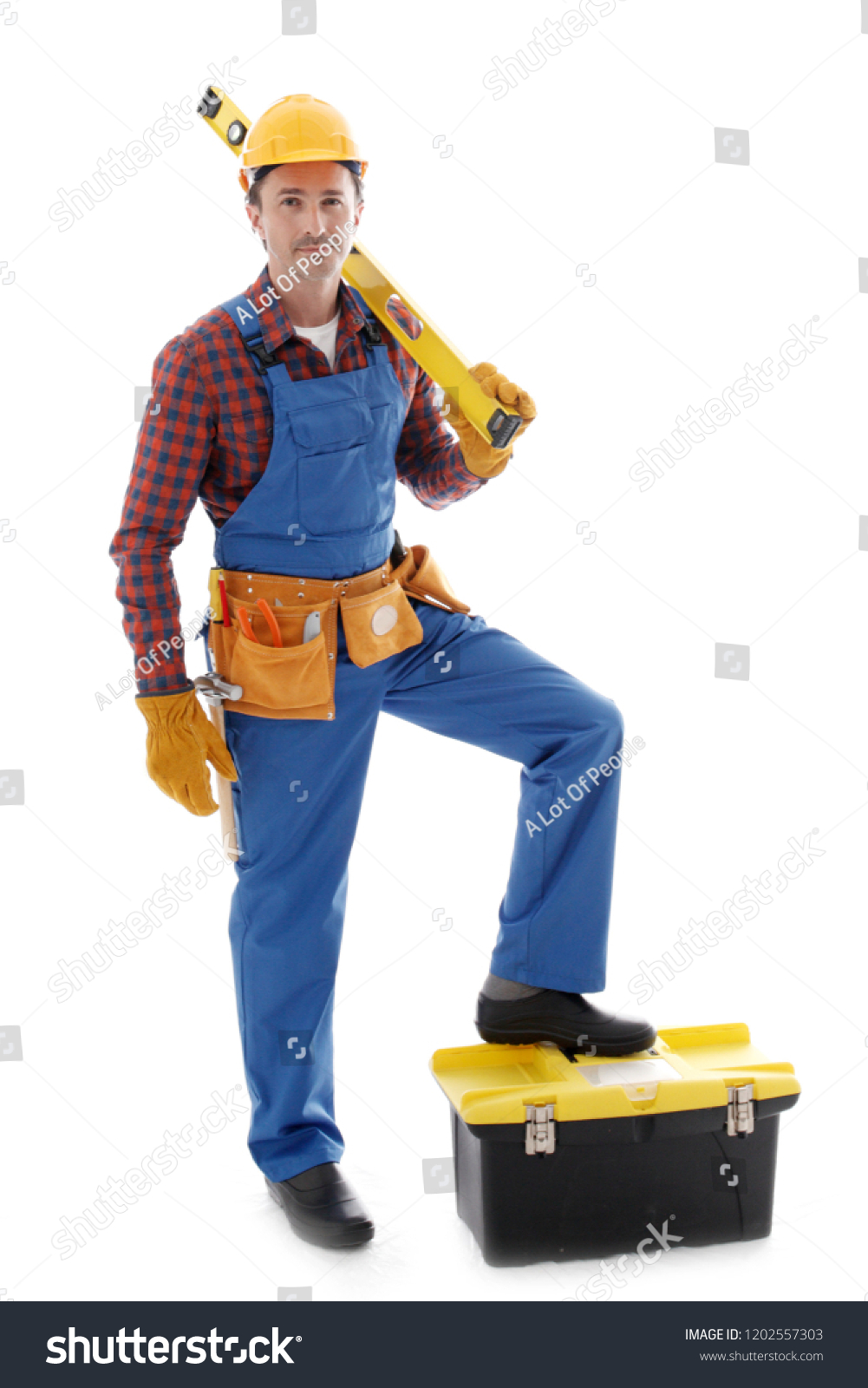 young friendly manual worker with tools isolated o