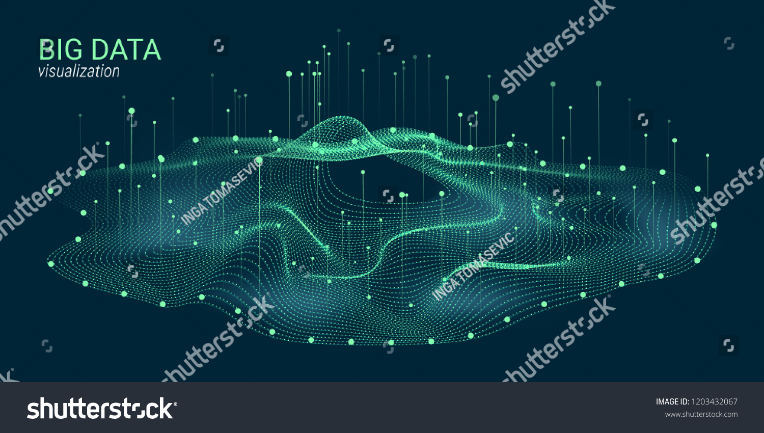 Big Data Vector Visualization. 3d Futuristic Cosmic Design. Technology Background. Visual Presentation on the Analysis of Big Data. Glow Fractal Element in Futuristic Style. Digital Data Stream.