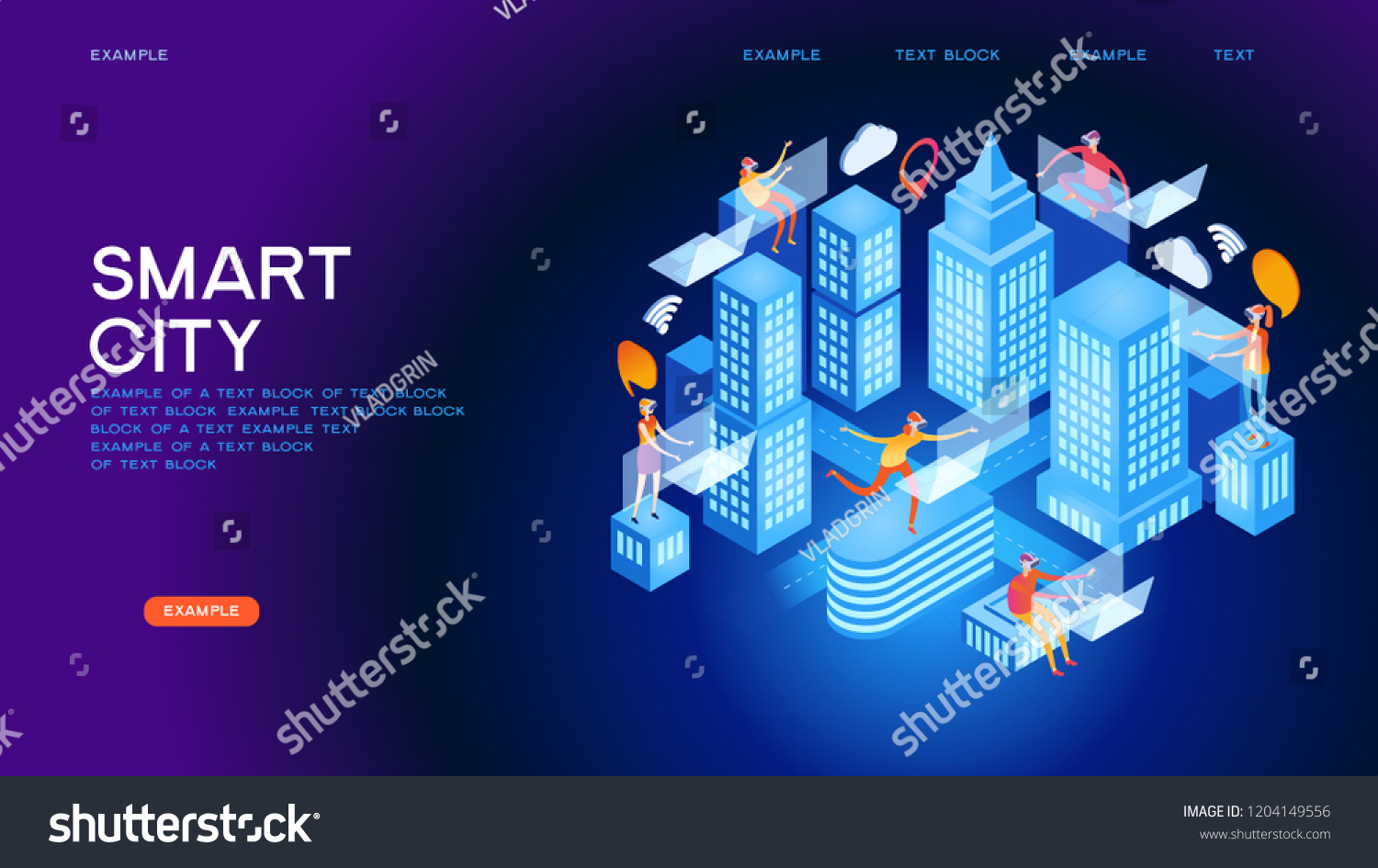 Smart city or intelligent building isometric vector concept. Smart home control concept. Concept home with technology system. 3d isometric vector illustration.