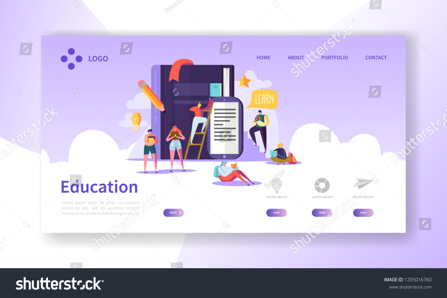 Education and Science Landing Page. Training  Courses Learning with Flat People Characters Website Template. Vector illustration