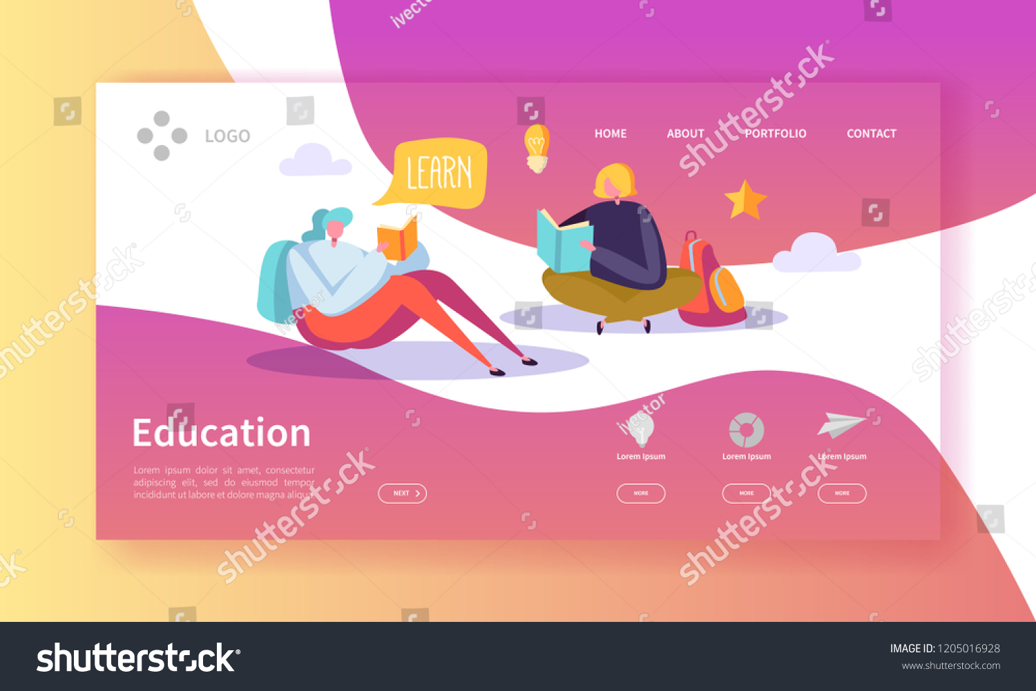 Education and Science Landing Page. Training  Courses Learning with Flat People Characters Website Template. Vector illustration