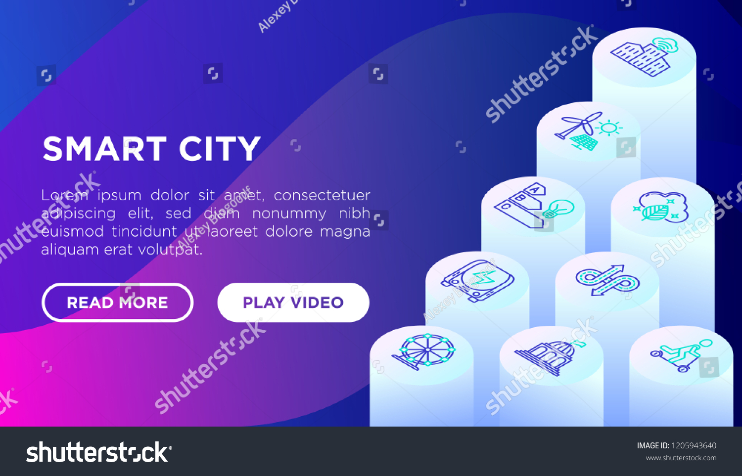 Smart city concept with thin line isometric icons: green energy  intelligent urbanism  efficient mobility  zero emission  electric transport  balanced traffic. Vector illustration  web page template.