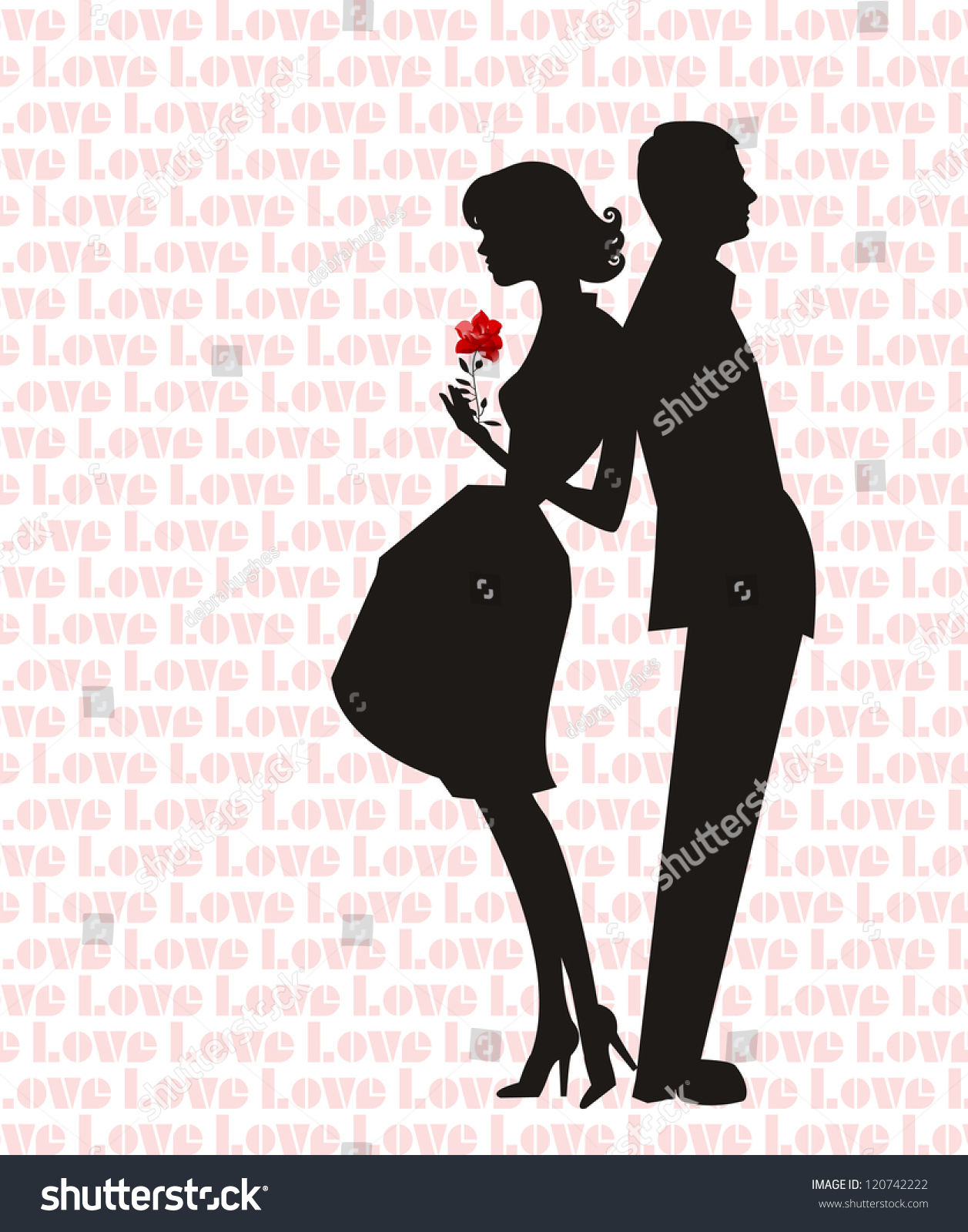 Retro man and woman silhouette (wallpaper says "Love")
