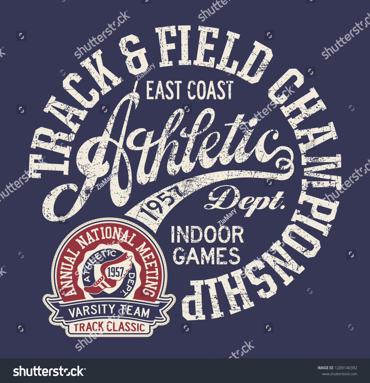 Vintage east coast track and field indoor games  vector print for boy sport wear grunge effect in separate layer