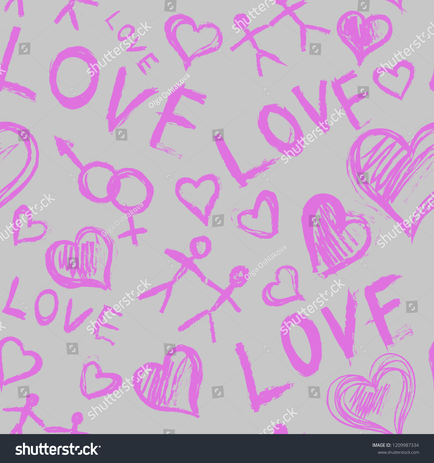 Love seamless pattern. Seamless pattern with hand painted hearts and ...