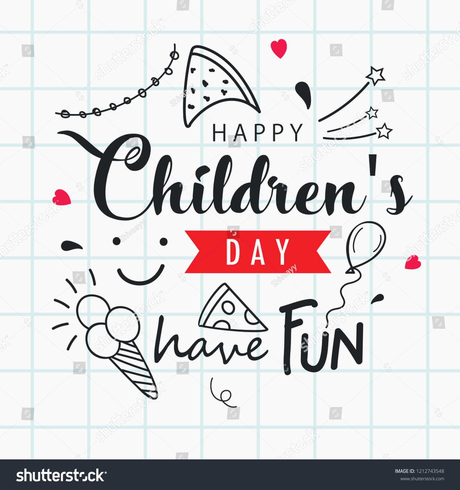 Happy Children's Day Doodle Background. Kiddish Line Art Pattern.