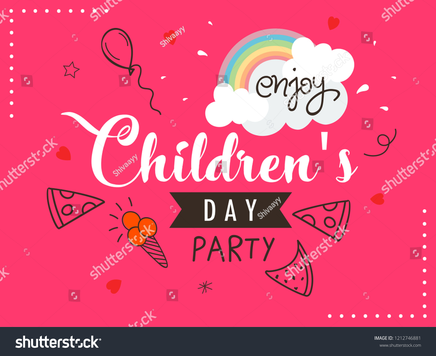 Cute Greeting Card Design for Happy Children's Day. Kiddish Doodle Background.