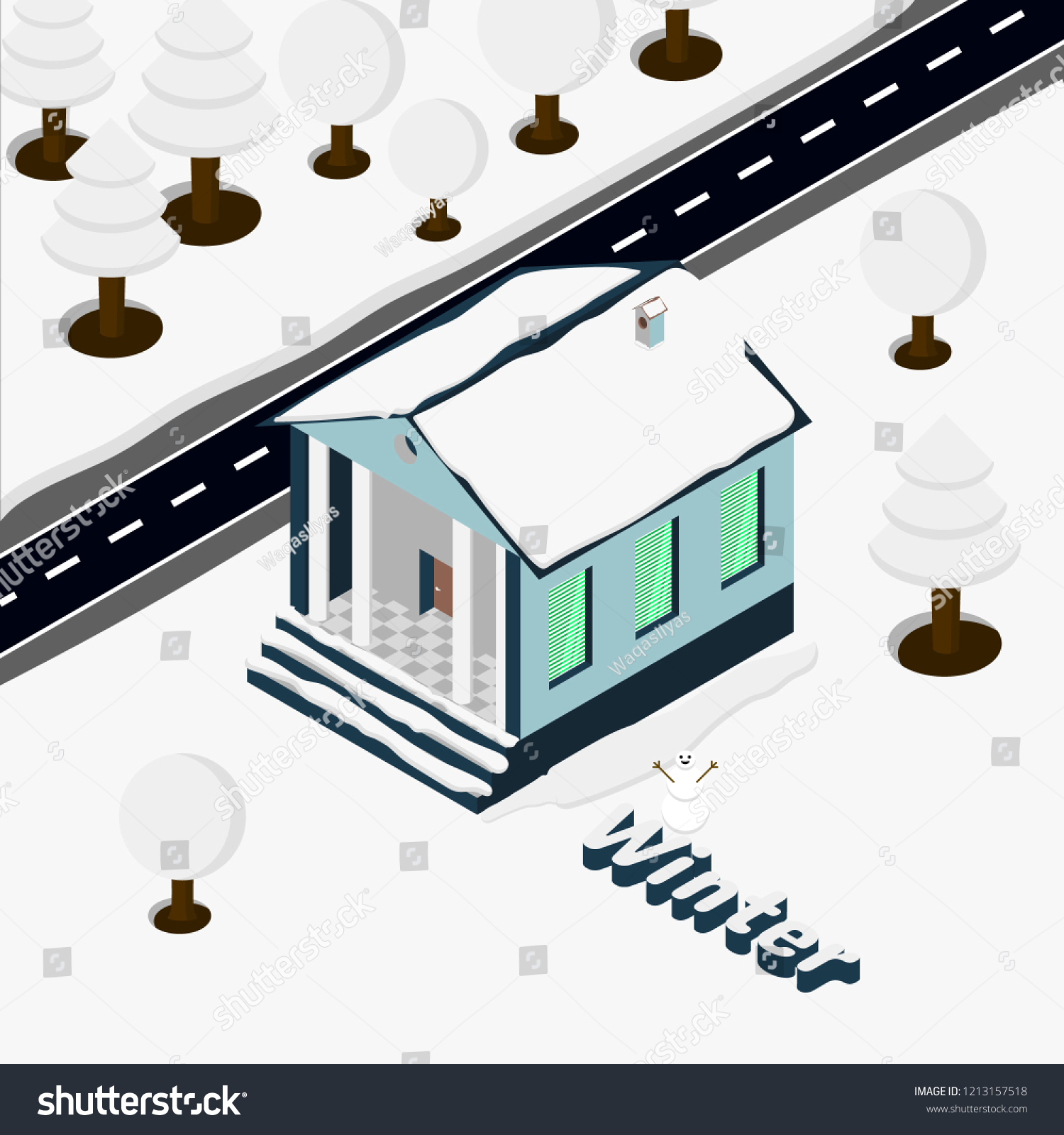 Happy Winter Isometric House Illustration