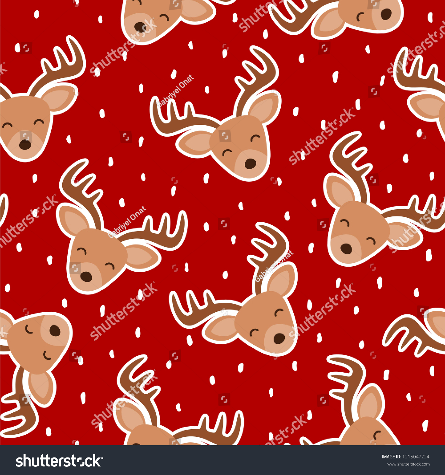 Cute reindeer cartoon deer seamless pattern with snow. Christmas vector illustration