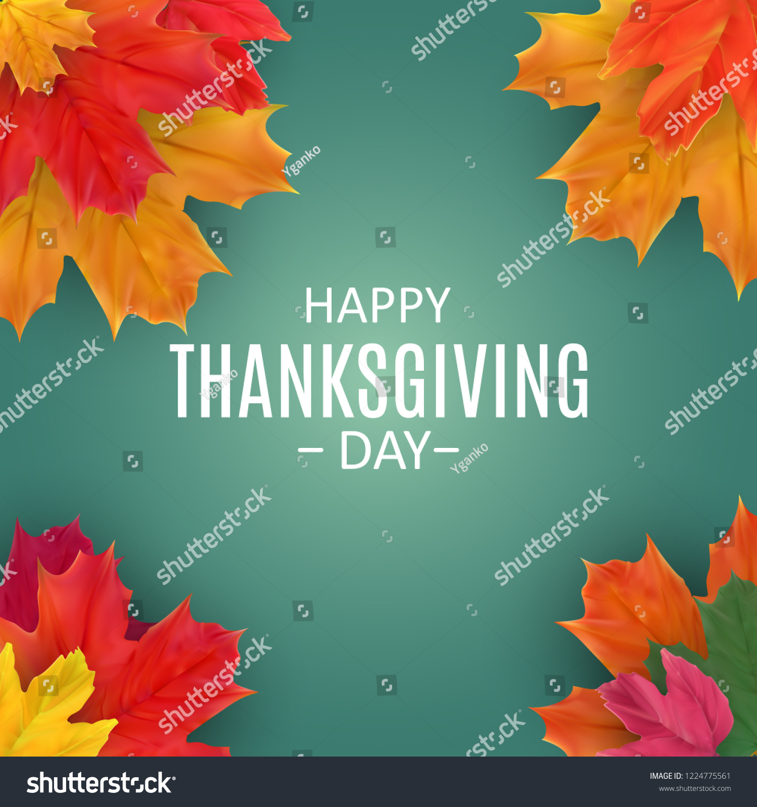 Happy Thanksgiving Day Background with Shiny Autumn Natural Leaves. Vector Illustration EPS10