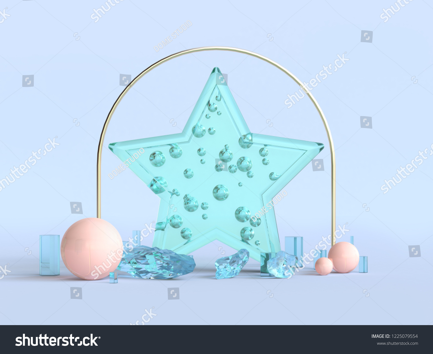 green clear star shape decoration christmas concept 3d rendering