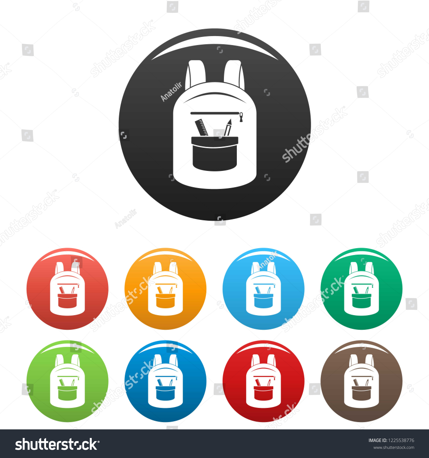 Backpack Icon Colorful College backpack icons set 9 color vector isolated on white for any ...