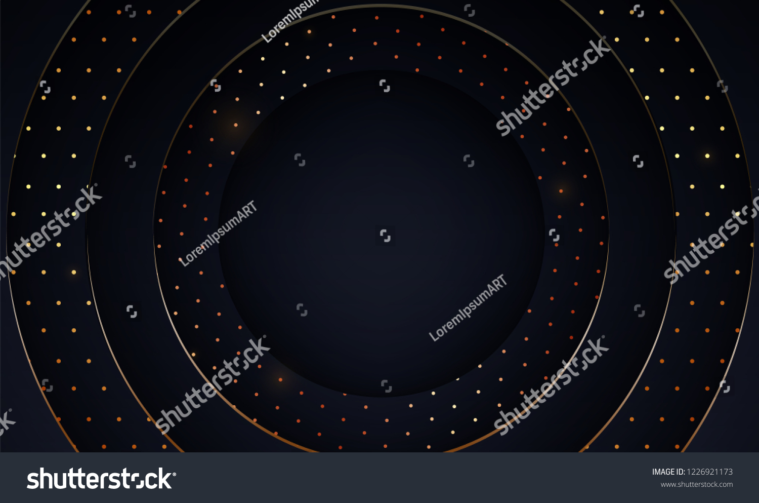 3D innershadow papercut abstract background design  luxiry gold glitter sparkles . Dark blue black texture with shine golden circles layout. Marble style Vector illustration. EPS 10. 