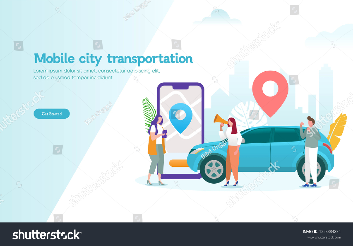 mobile city transportation vector illustration concept   Online car sharing 
 with cartoon character and smartphone  
can use for  landing page  template  ui  web  mobile app  poster  banner  flyer