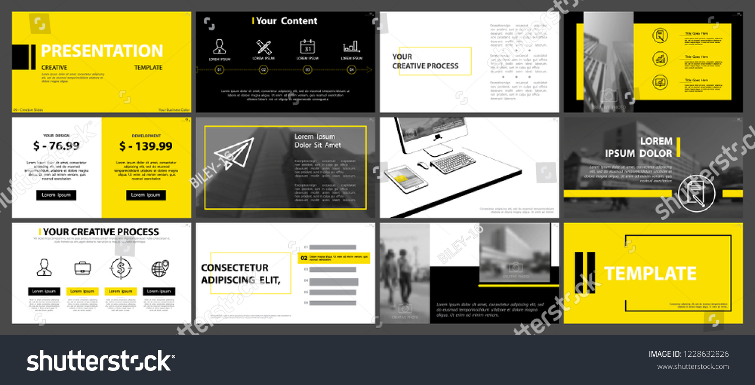 Yellow  black  presentation templates on a white background. Set  elements of infographics. Presentation  leaflet and flyer corporate report  marketing  advertising  annual report  Vector  headline

