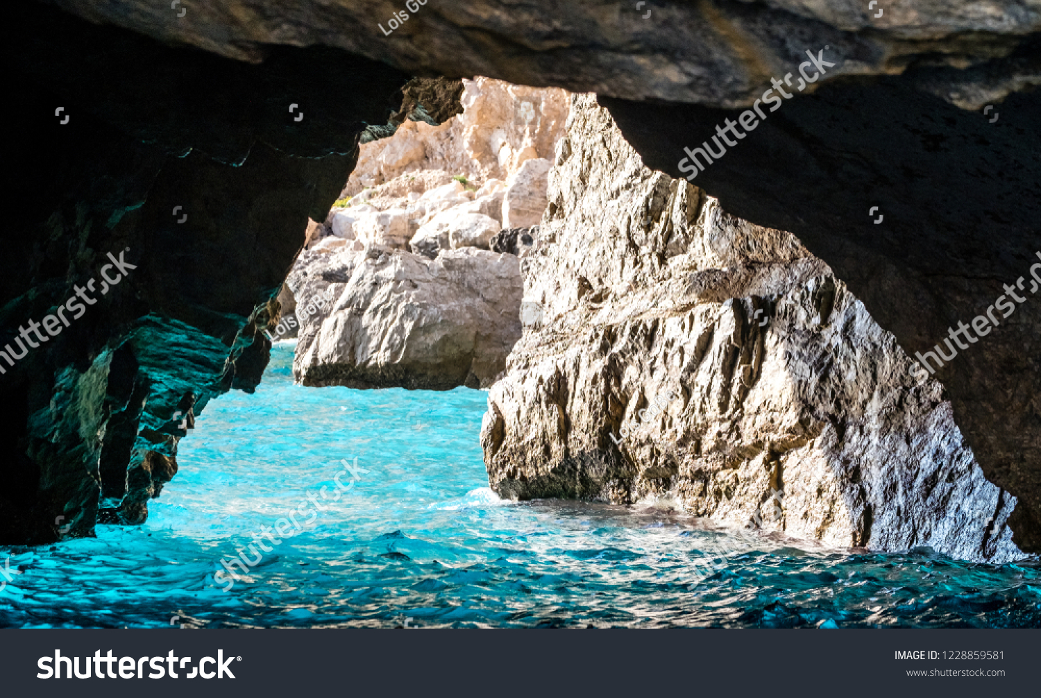 The Green Grotto (also known as The Emerald Grotto)  Grotta Verde  on the coast of the island of Capri in the Bay of Naples  Italy.