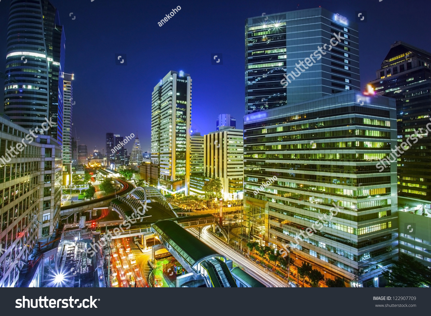 Bangkok city night view with main traffic