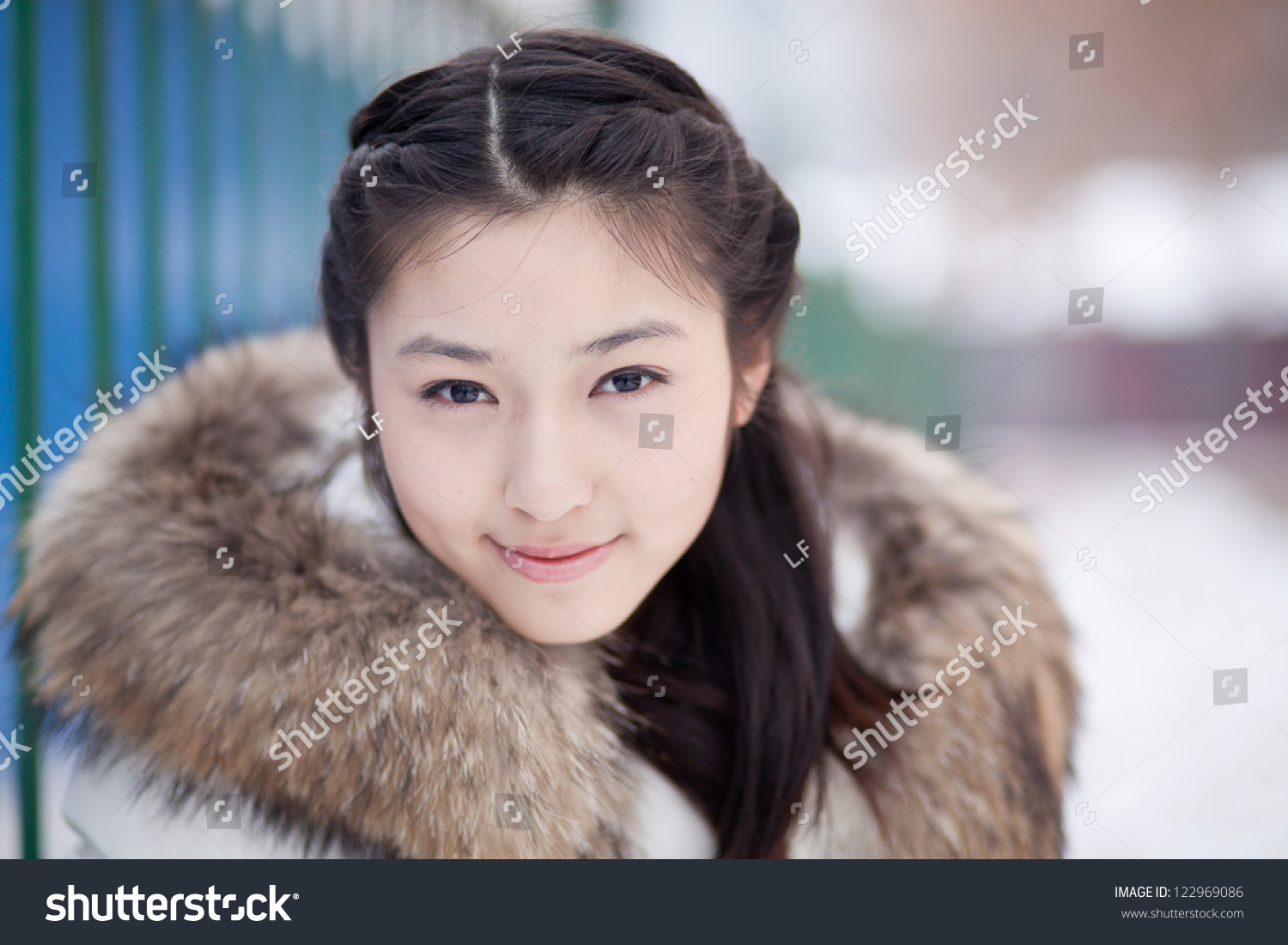 A beautiful asian girl  in winter outdoor